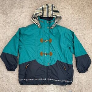 Obermeyer Ski Jacket Ladies 16 Turquoise Black Color Block Hooded Toggle Closure